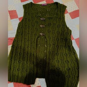green homemade crochet cardigan